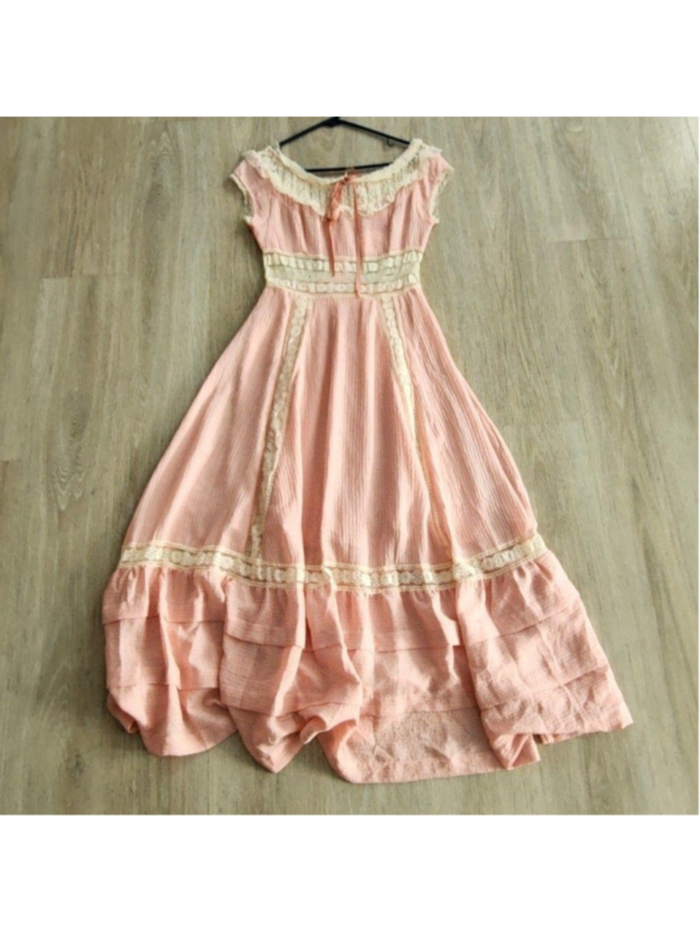 Creamon Dress Womens S Pink Lace Victorian Boho Maxi Fit & Flare Sundress Casual